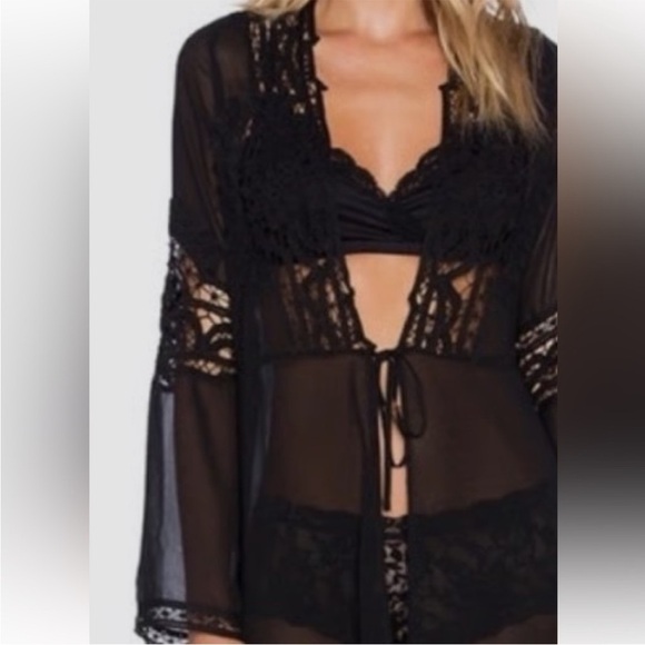For Love and Lemons Skivvies Black Annabelle Lace Mesh Sheer Ribe size S - Picture 2 of 9